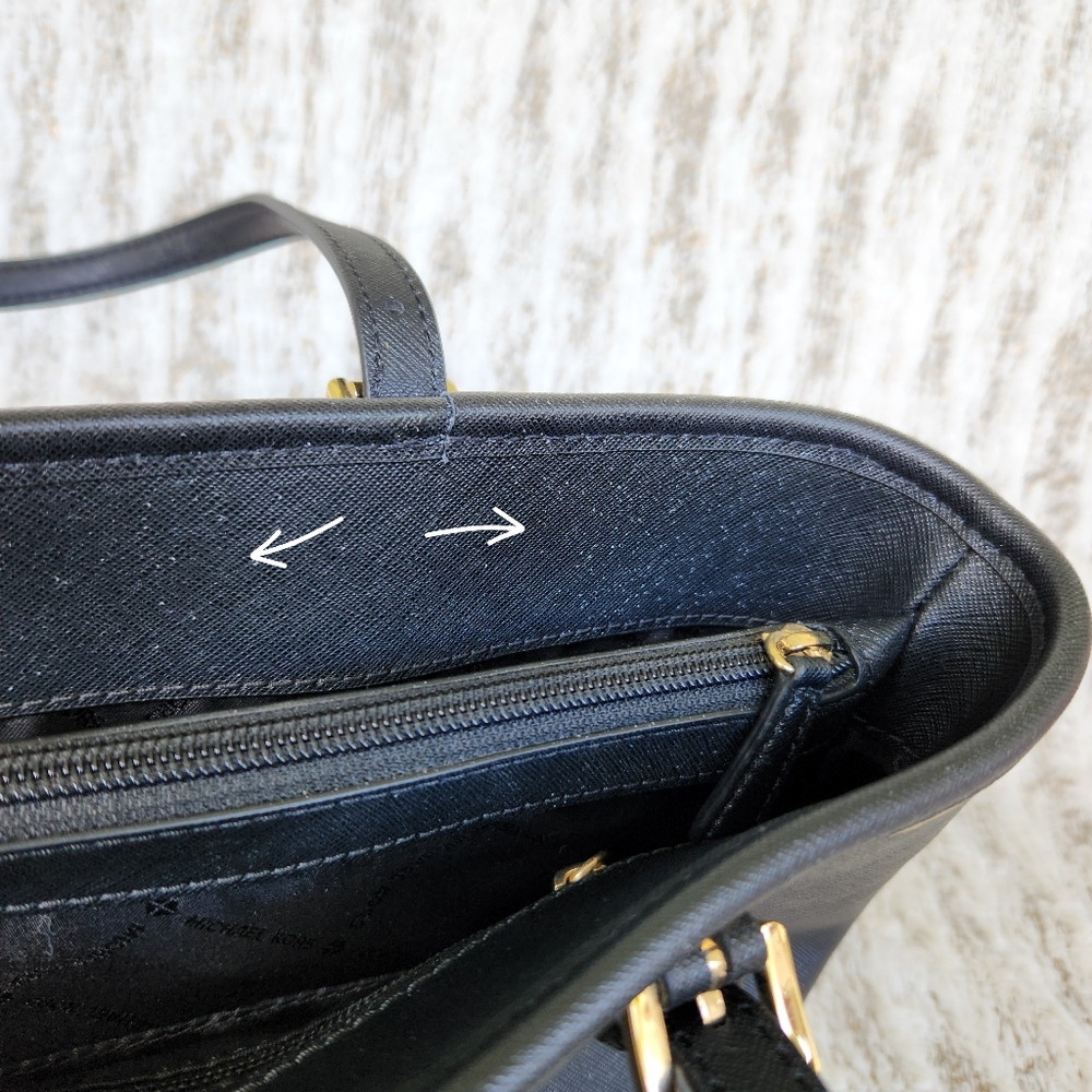 Michael Kors "Saffiano Frame" Jet Set Medium Tote Purse Black Leather Authentic - Picture 12 of 15